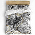 Duvet Cover Set Queen, Abstract Gray Gold Marble Texture 3 Piece