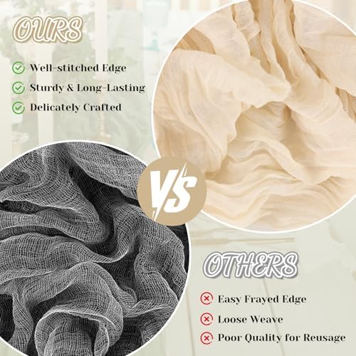 2 Pack Cheesecloth Table Runner, 120 Inch Beige Table Runner for Decor