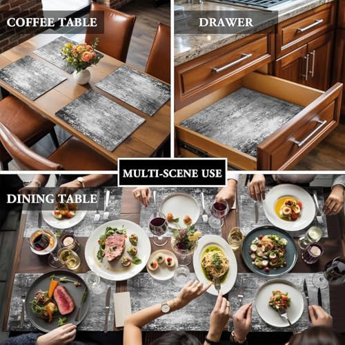 Placemats Set of 8, Retro Gray Shabby Texture Table Mats Washable
