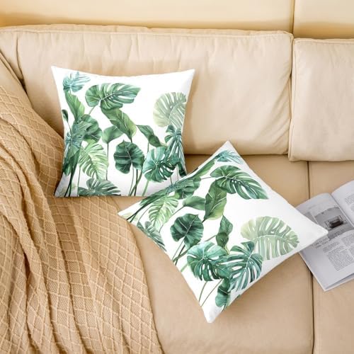 jejeloiu Palm Leaf Throw Pillow Covers 22"x22" Set of 2 Kids Botanical
