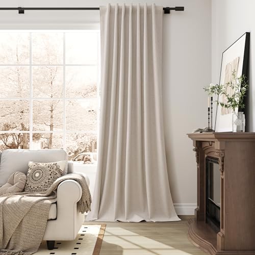 Guken Oatmeal Linen 100% Blackout Curtains for Bedroom 84 Inch Length