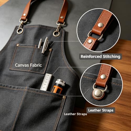 Unisex Woodworking Work Apron, 16Oz Multi-Pocket Canvas Apron