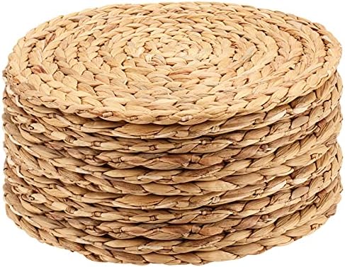 8 Pack 11.8 Inch Round Woven Placemats, Water Hyacinth Woven Rattan