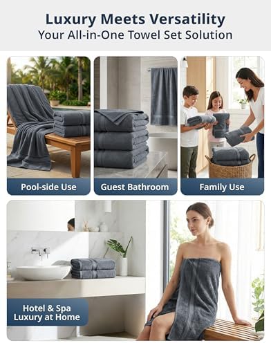 LANE LINEN Oversized Bath Sheets Set Absorbent Quick Dry 4 Pack - Cool
