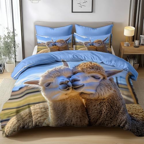 California King Duvet Cover Set Animals Alpacas in Love Soft