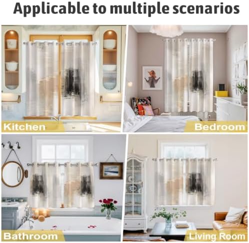 Brown Black Abstract Window Curtains Panels with Silver Grommet,Modern