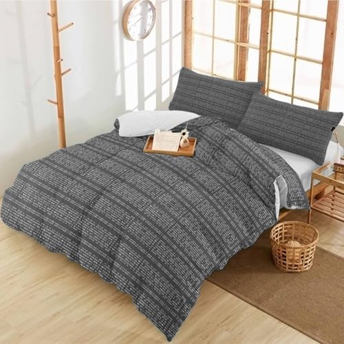 Duvet Cover Set Queen, Gradient Gray Boho Geometric 3 Piece Bedding