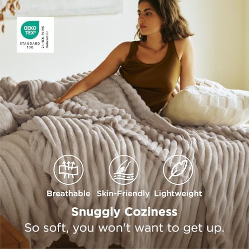 Bedsure Soft Cal Size Blanket for Bed Beige 102"x96"