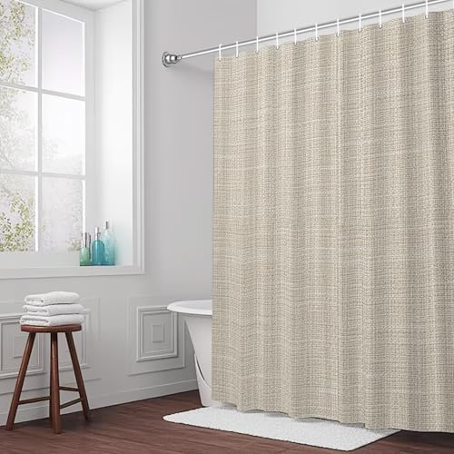 Beige Solid Shower Curtain 84 inches Extra Long Minimalist Cloth Cream
