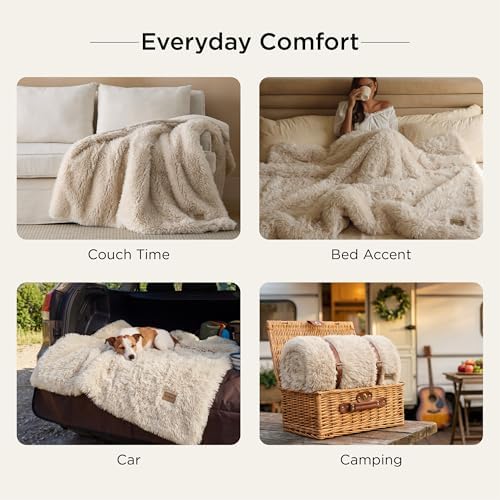Bedsure GentleSoft Faux Fur Beige Throw Blanket for Couch, Extra Soft