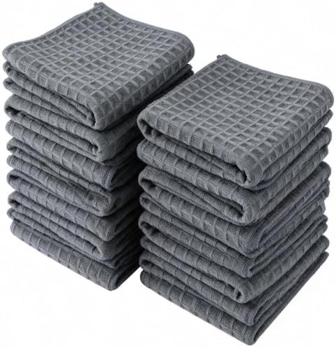 12 Pack Black Cotton Dish Cloths - Absorbent