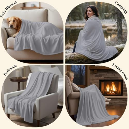 Gray Throw Blanket Solid Color Flannel Fleece Blanket Warm Cozy Soft