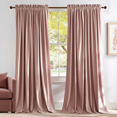 NICETOWN Dusty Pink Velvet Curtains for Backdrops, 120" Long
