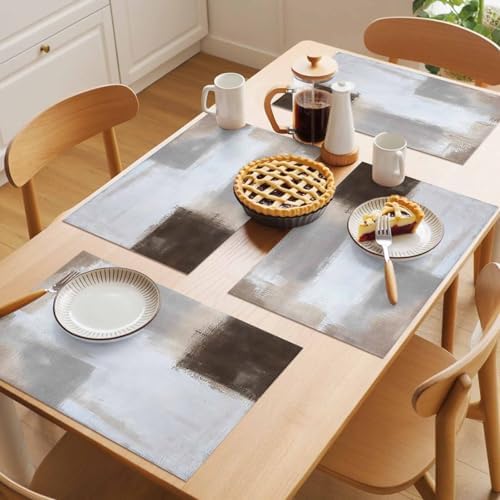 Placemats Set of 8, Grey Brown Woven Placemat, Linen Place Mats for