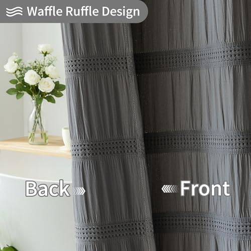 Grey Shower Curtain Boho, Cotton Blend Waffle Shower Curtain Chic