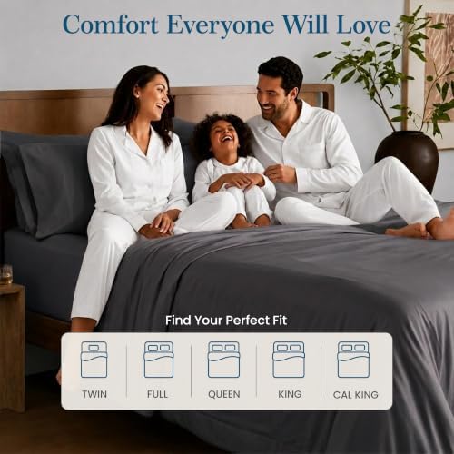 Luxury 4Pc King Size Sheets Set, 100% Cotton Sateen (Charcoal Grey)