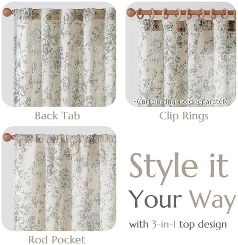jinchan Floral Lined Linen Curtains 108 Long for Living Room 2 Panels