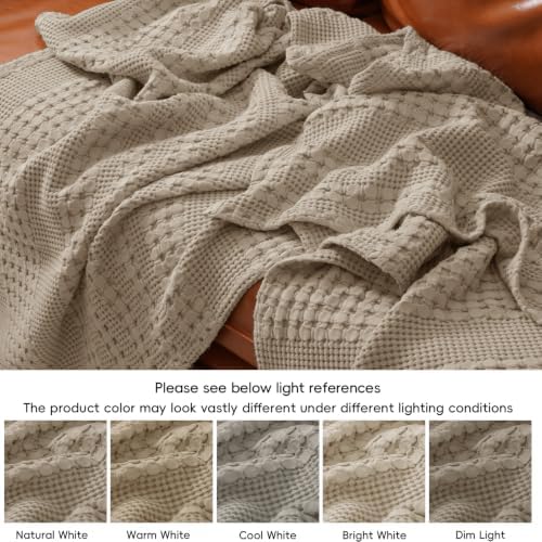 PHF Lightweight 100% Cotton Waffle Blanket for Bed, Queen, Taupe