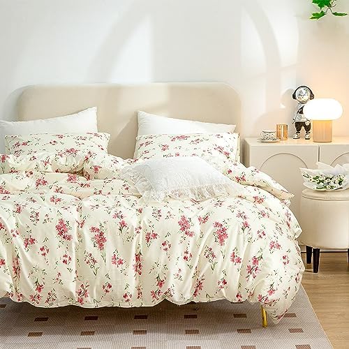 CottonLife Floral Queen Duvet Cover 100% Brushed Microfiber 3 Pieces