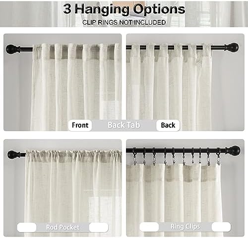 Natural Linen Blend Back Tab Sheer Curtains 90 Inches Long for Living