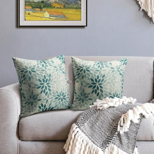 Teal Flower Pillow Covers 20x20 Set of 2 Summer Dahlia Floral Modern