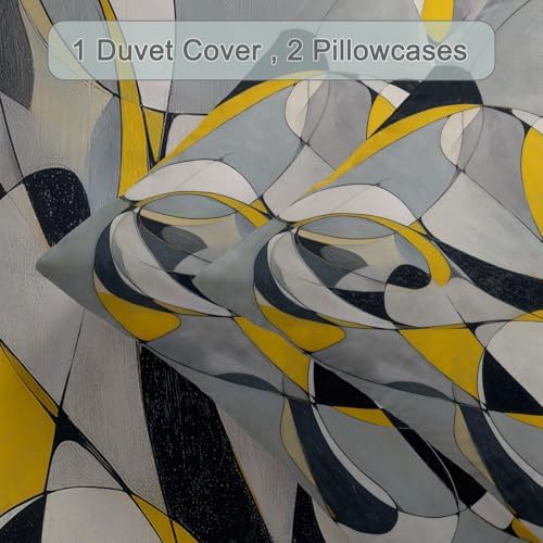 Soft Breathable Duvet Cover Set Grey, Abstract Geometry Curves Print