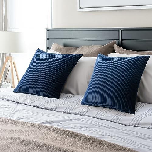 YCOLL Navy Blue Pillow Covers 22x22 Set of 2 Velvet Striped Pattern