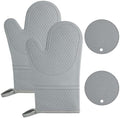 AUAUY Oven Mitts with 2 Potholders, Silicone Oven Gloves, Grey