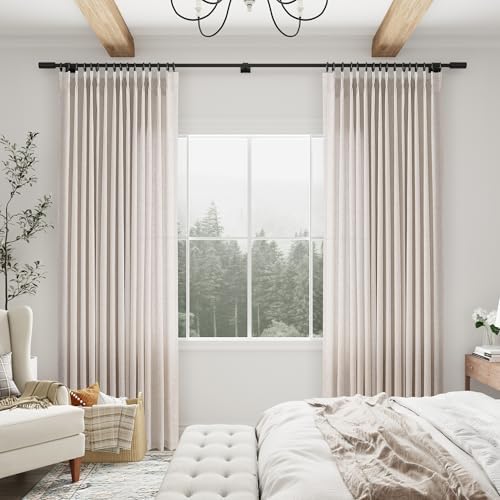 Cream Pinch Pleated Linen Curtains 120 Inches for Living Room Semi