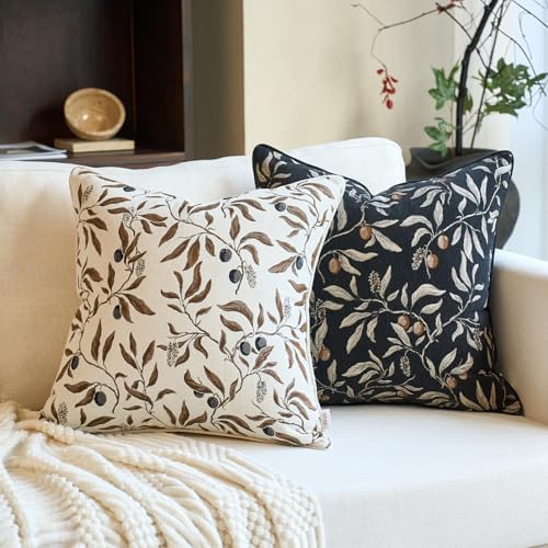 Alerfa Beige Floral Throw Pillow Cover 20 x 20 Inch Sqaure Luxury