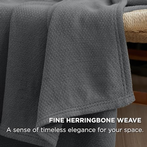 Bedsure 100% Cotton Blanket, Herringbone Weave, King, Dark Grey