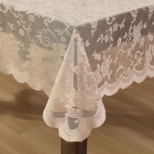 HLC.ME Harper Floral Lace Tablecloth, Round, 70 Inch Round, Linen