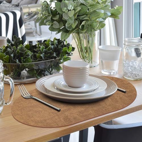 Faux Leather Oval Placemats Set of 6, Brown