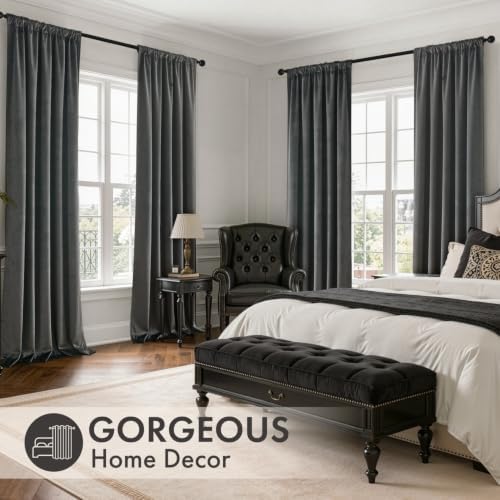 MIULEE Charcoal Grey Velvet Curtains 4 Panels Set Back Tab 40"x108"