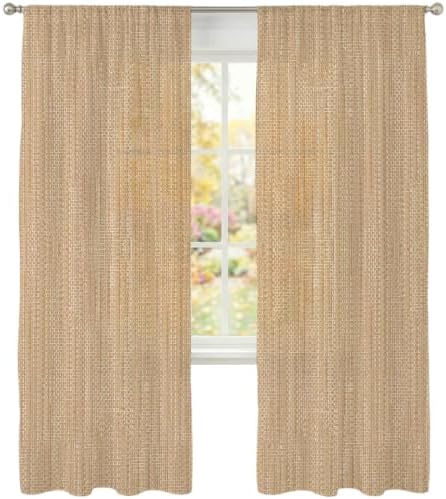 Sheer Curtains 108 Inch Length 2 Panels Beige Linen Texture Light