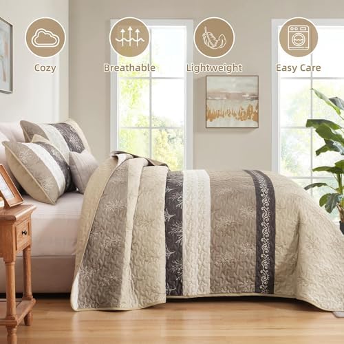 DJY King Quilt Set, Boho Lightweight Striped Bedspread Coverlet Set
