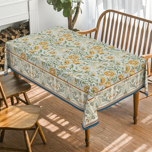 Horaldaily Floral Bordered French Square Tablecloth, 60x60 Inch