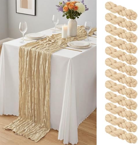 12 Pack Beige Cheesecloth Table Runner 10Ft, Gauze Table Runners 21.5