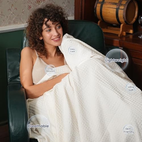 PHF Lightweight Waffle Weave Blanket King Size 104"x 90", Soft Woven