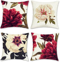 Bonhause Burgundy Peony Floral Throw Pillow Covers 18x18 Inch Set of 4