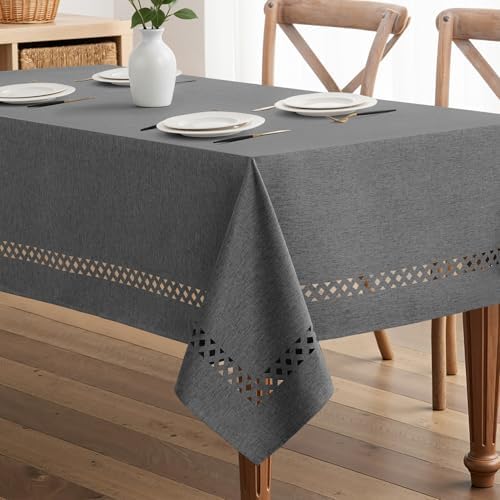 MIULEE Grey Rectangle Tablecloth with Decorative Cutouts 60x120 inch