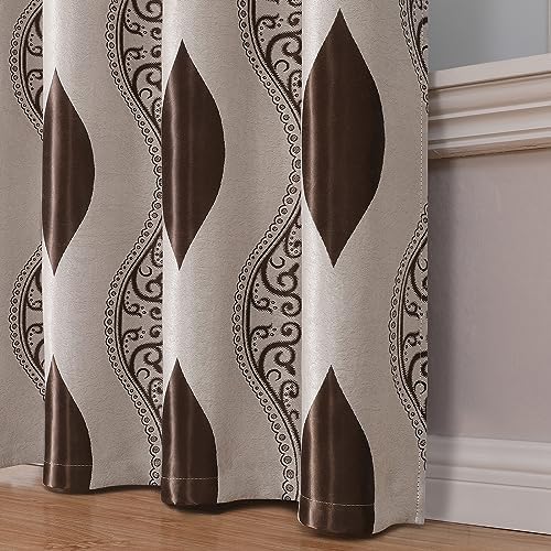 HOMEIDEAS Brown and Beige Curtains for Living Room, 52 x 84 Inches