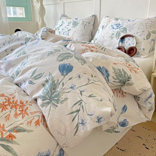EAVD Queen Cotton Duvet Cover Chich Shabby Garden Floral Duvet Cover