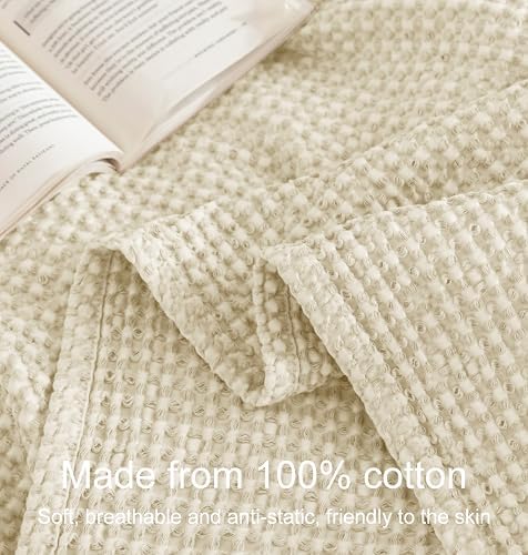 Talasily 100% Cotton Waffle Blanket King Size,Stone Washed Bed Blanket