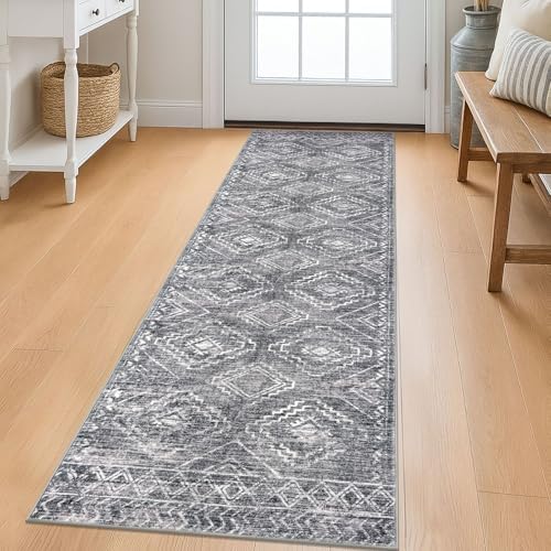 KILOCOCO Washable Runner Rug 2x6 ft Non-Slip Hallway Runners, Grey