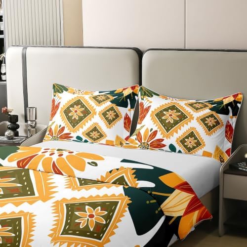 Feelyou Boho Floral Duvet Cover 100% Cotton Queen Size
