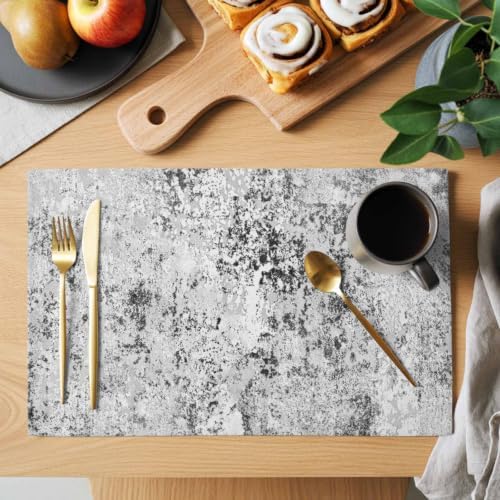 Abstract Gray Placemats Set of 8, Minimalist Mottled Concrete Spot