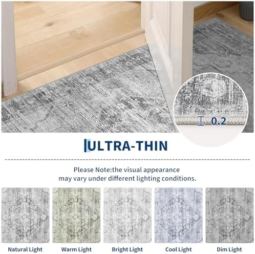 Garvee Grey Boho Washable 2x6 Runner Rug for Kitchen Hallways Entryway