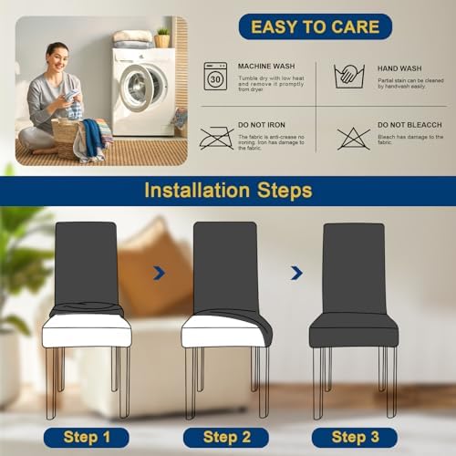 Chair Covers, Stretch Dining Room Chair Covers Set of 6, Removable