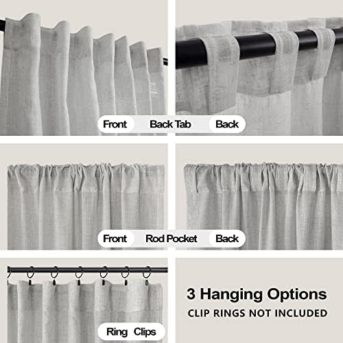 KOUFALL Gray Curtains 63 Inch Length,Sheer Linen Cute Curtains for